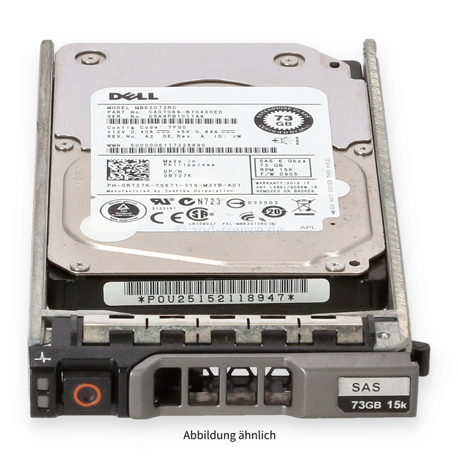 Dell 73GB 15k SAS 6G SFF HotPlug HDD R727K 0R727K