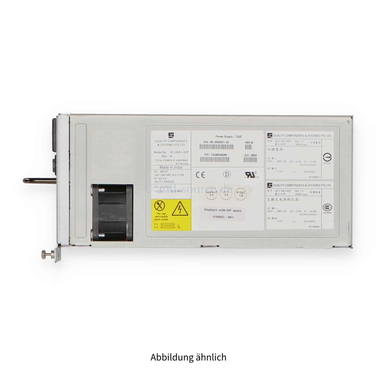 HPE Brocade 300W AC SAN Switch Power Supply 4/64 8/80 418665-001 60-0300031-02