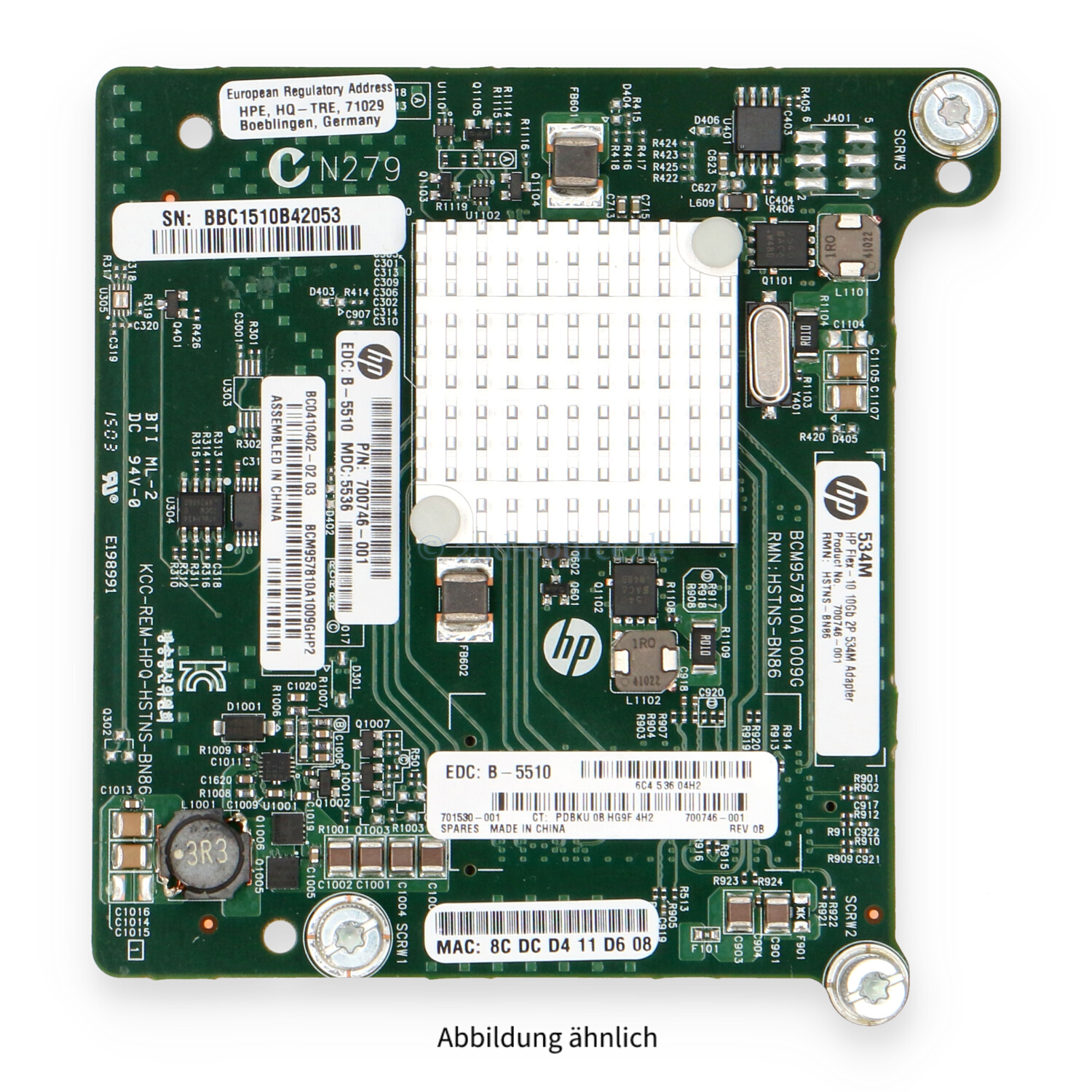 HPE 534M 2x10GBase Mezzanine Server Ethernet Adapter 700748-B21 701530-001