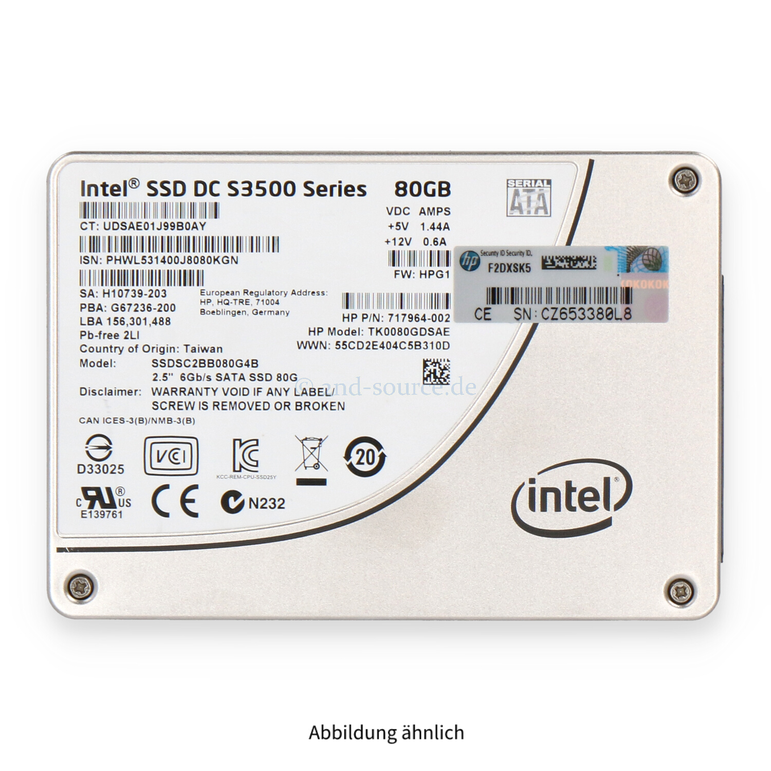 HPE 80GB SATA 6G SFF Value Endurance SSD 734562-001