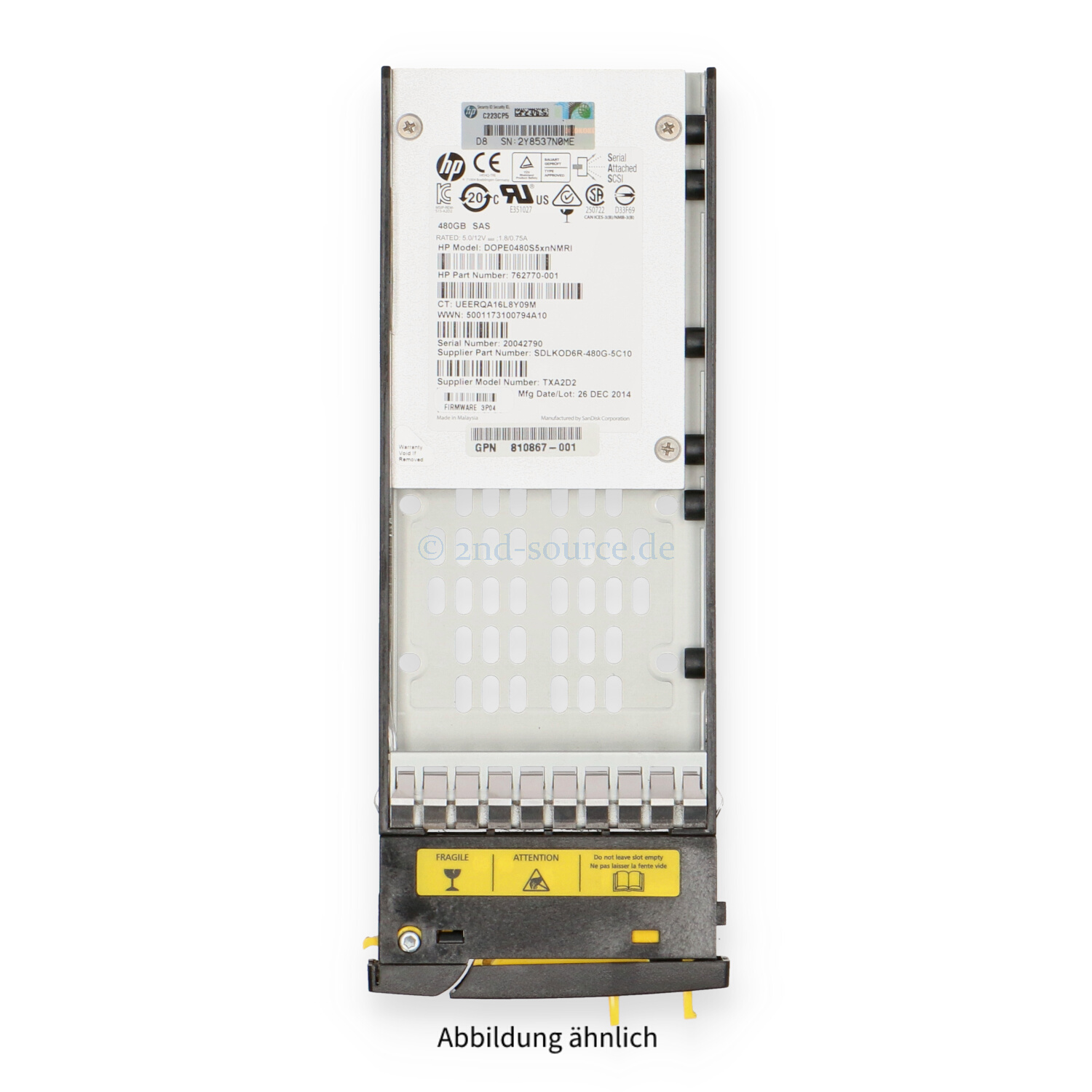 HPE 3PAR 480GB SAS 12G SFF HotPlug SSD K2P88A 810770-001