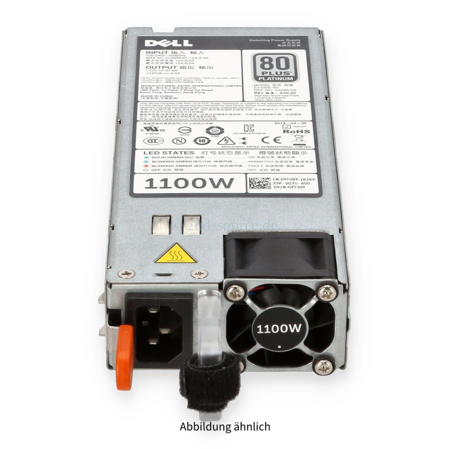 Dell 1100W 80 Plus Platinum HotPlug Power Supply R520 R620 R720 R820 R920 YT39Y 0YT39Y