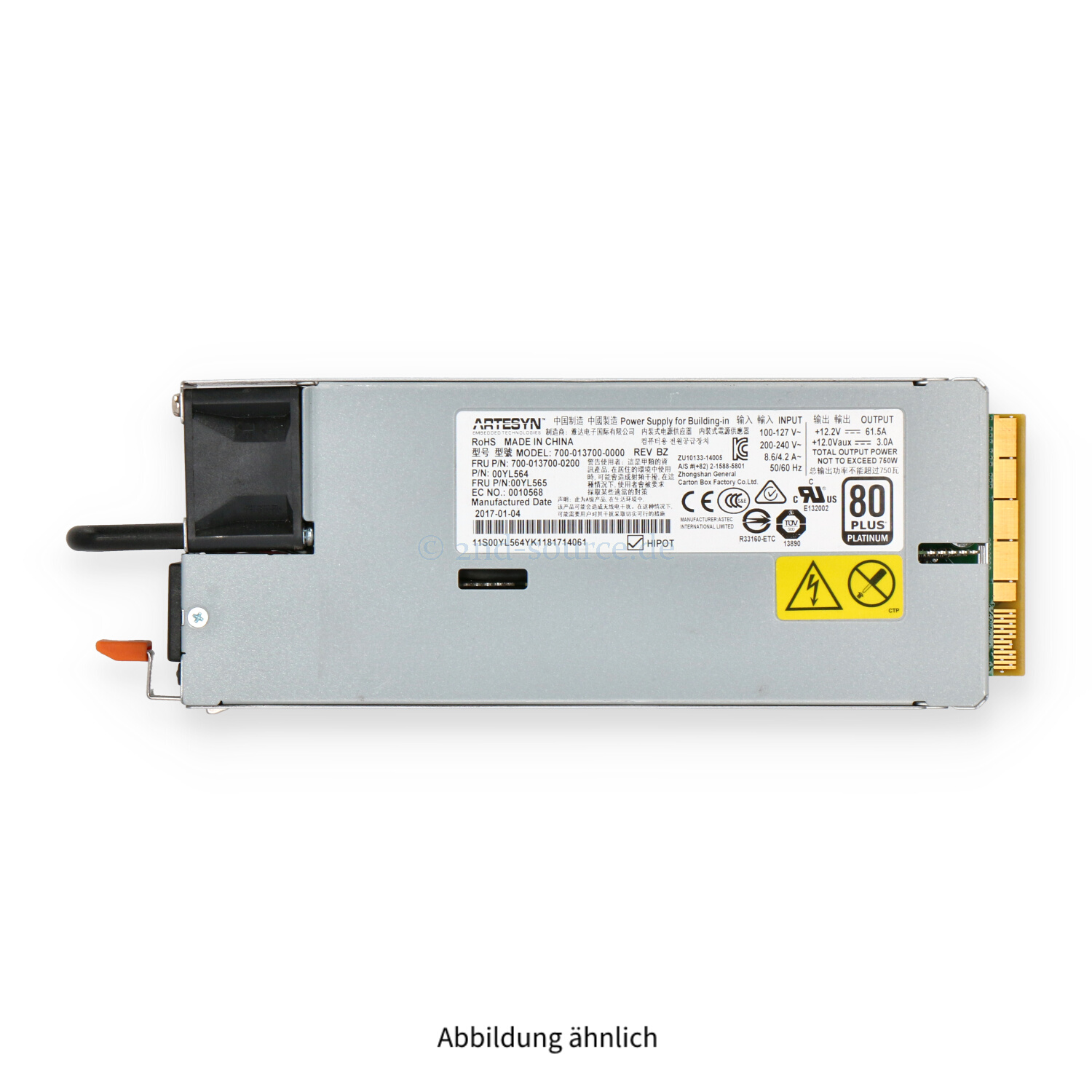 Lenovo Artesyn 750W Hot Plug Power Supply 00YL565 00YL564