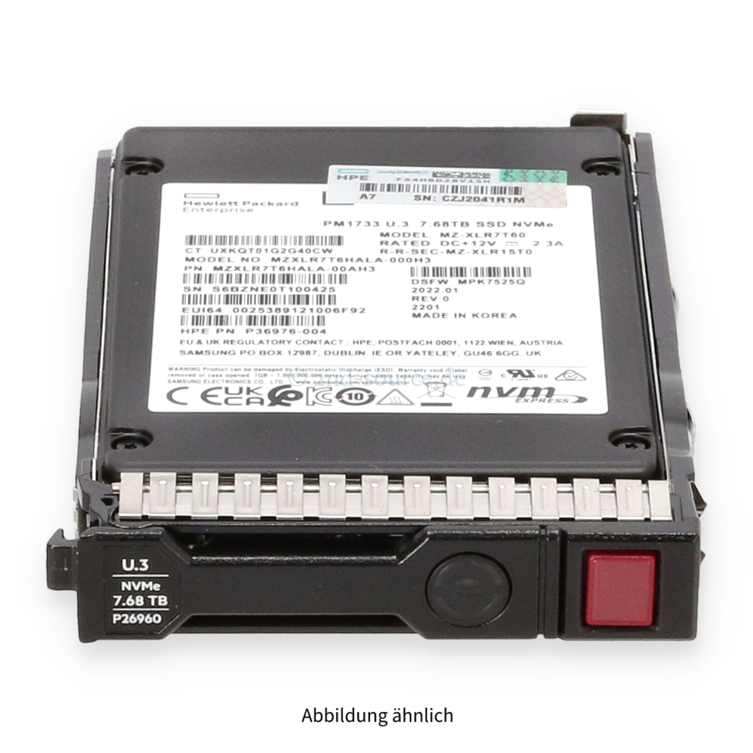 HPE 7.68TB NVMe x4 U.3 SFF Read Intensive High Performance SC HotPlug SSD P26104-B21 P26960-001