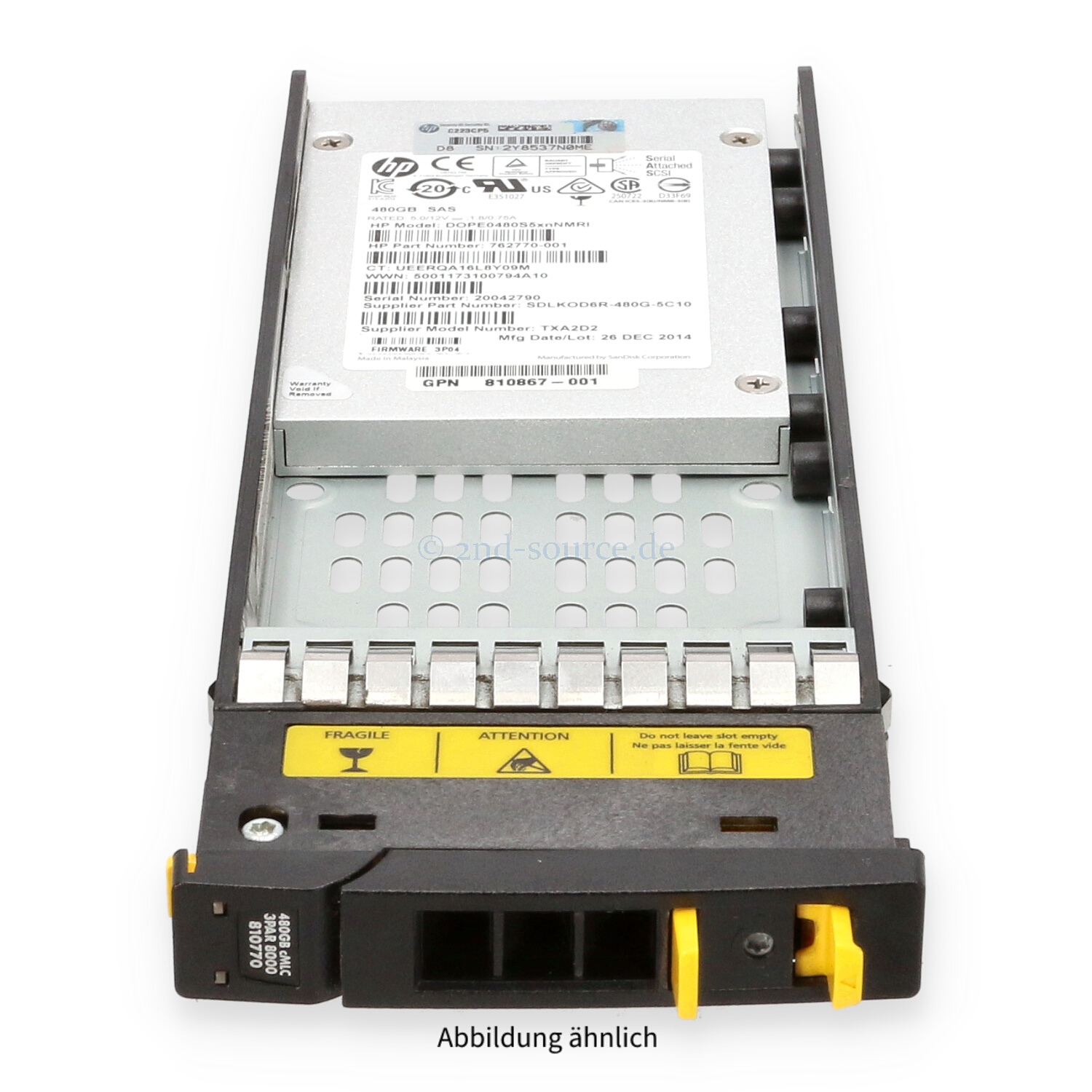 HPE 3PAR 480GB SAS 12G SFF HotPlug SSD K2P88A 810770-001