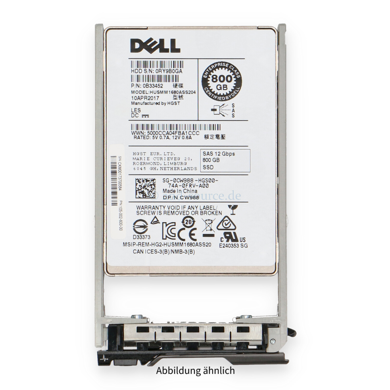 Dell 800GB SAS 12G SFF Write Intensive HotPlug SSD CW988 0CW988