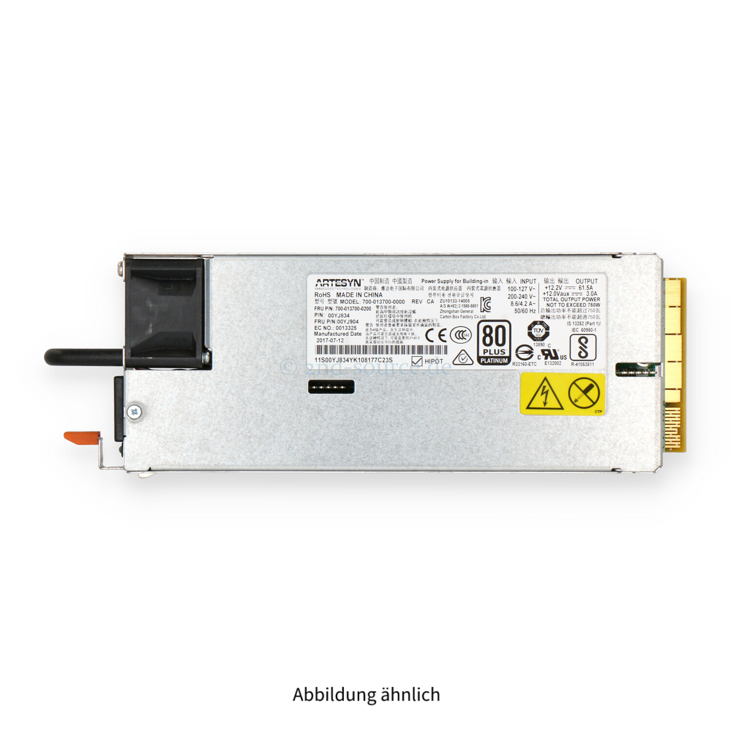 Lenovo Artesyn 750W Hot Plug Power Supply 00YJ904 00YJ834