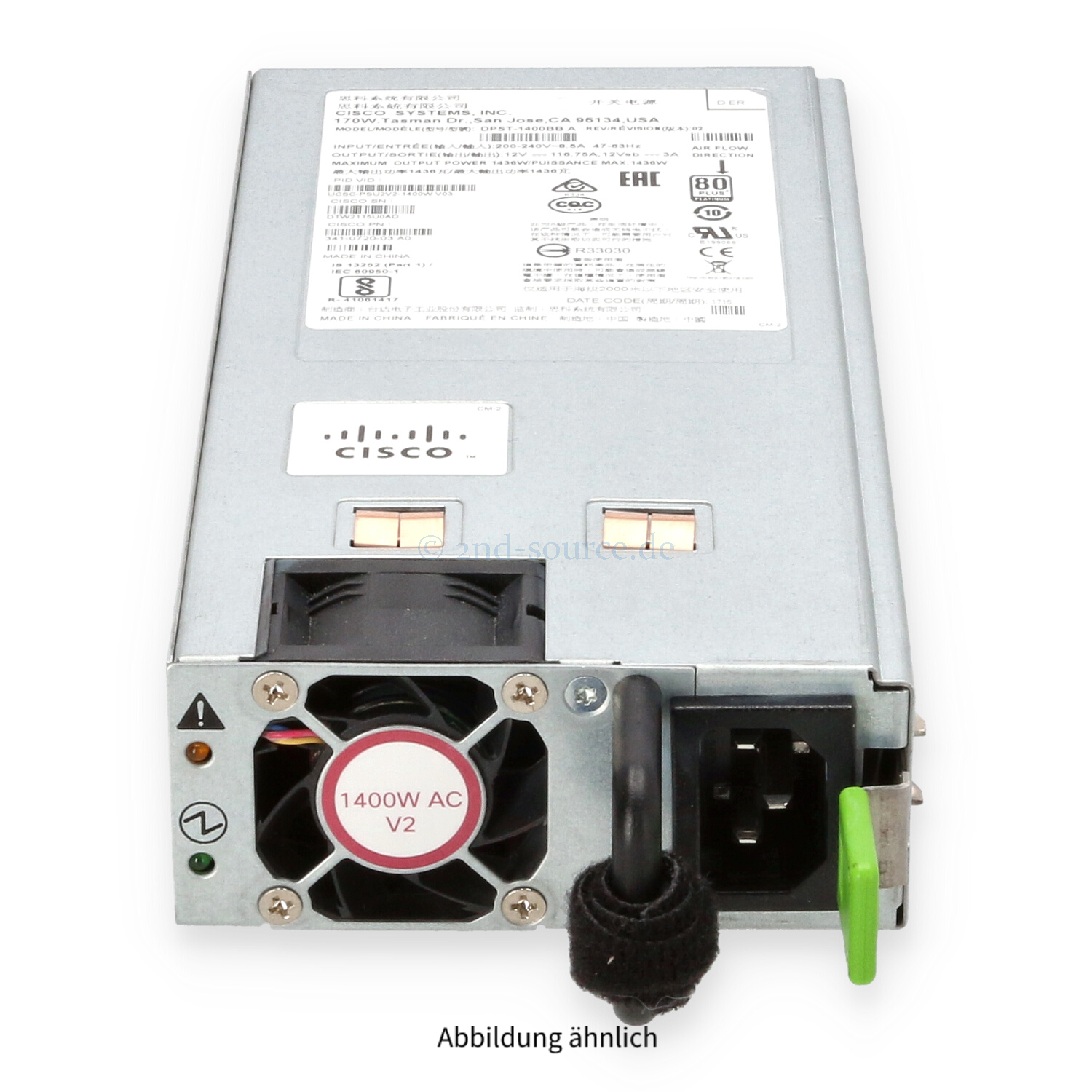 Cisco 1400W V2 HotPlug Power Supply UCSC-PSU2V2-1400W 341-0720-02 Cisco 1400W V2 HotPlug Power Supply UCSC-PSU2V2-1400W 341-0720-02