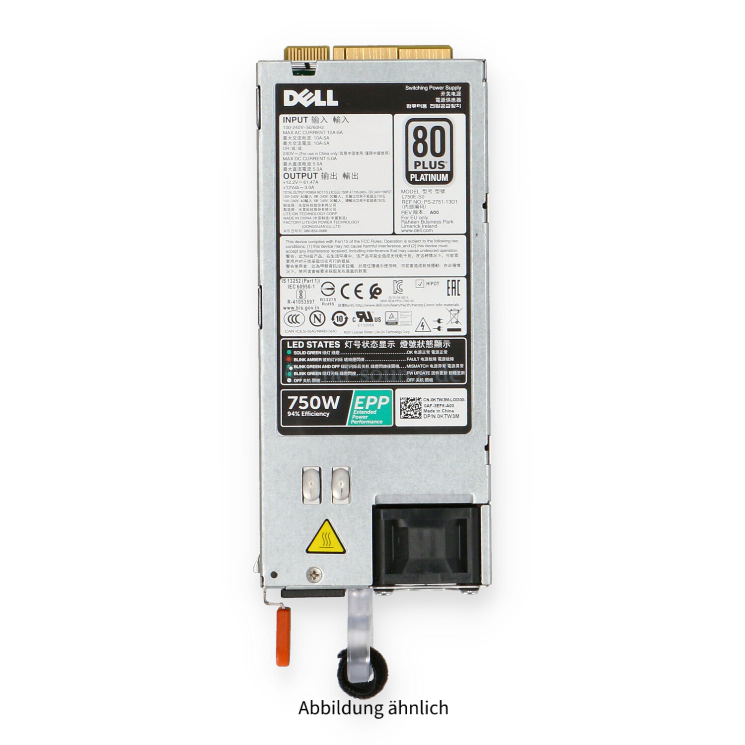 Dell 750W 80 Plus Platinum HotPlug Power Supply KTW3M 0KTW3M Dell 750W 80 Plus Platinum HotPlug Power Supply KTW3M 0KTW3M