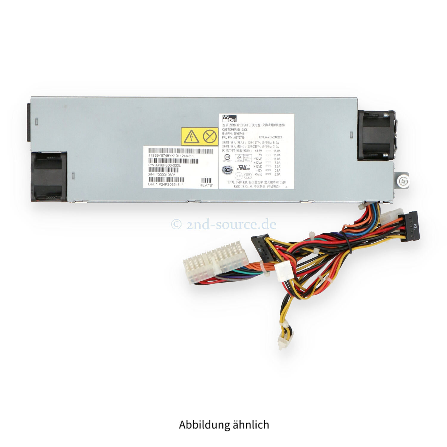 IBM AcBel 351W Power Supply 69Y5749 69Y5748 API6FS03-030L IBM AcBel 351W Power Supply 69Y5749 69Y5748 API6FS03-030L