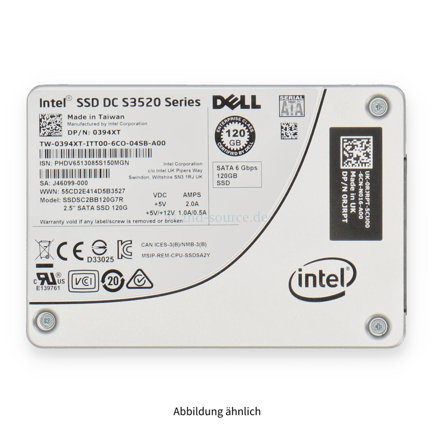 Dell 120GB SATA 6G SFF Read Intensive SSD 394XT 0394XT