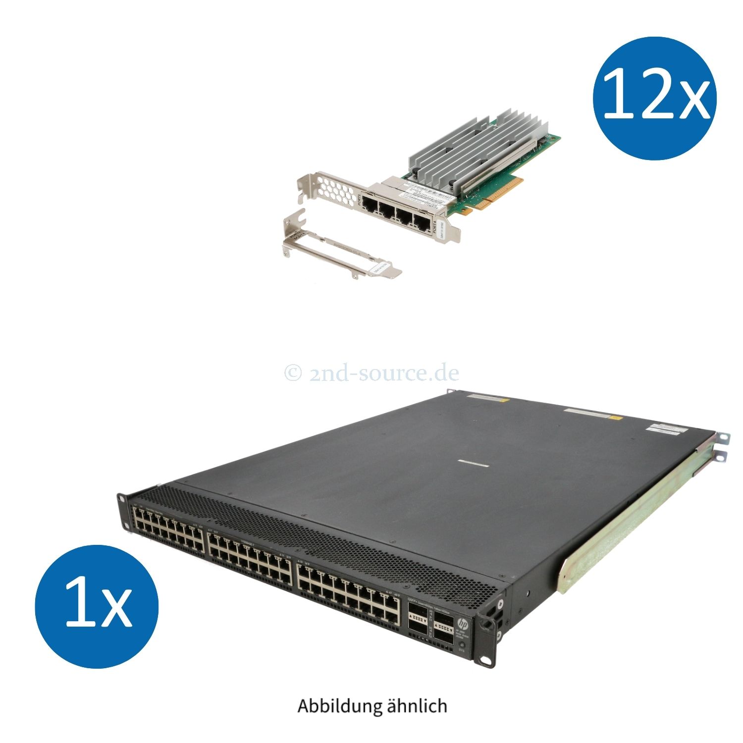 Starterset "L" HPE FlexFabric A5900AF-48XGT-4QSFP+ 48x 10GbE 4x QSFP+ 40GbE B-to-F 2x 650W Switch und 12x QLogic QL41134 4x 10GBase-T PCIe Server Ethernet Adapter