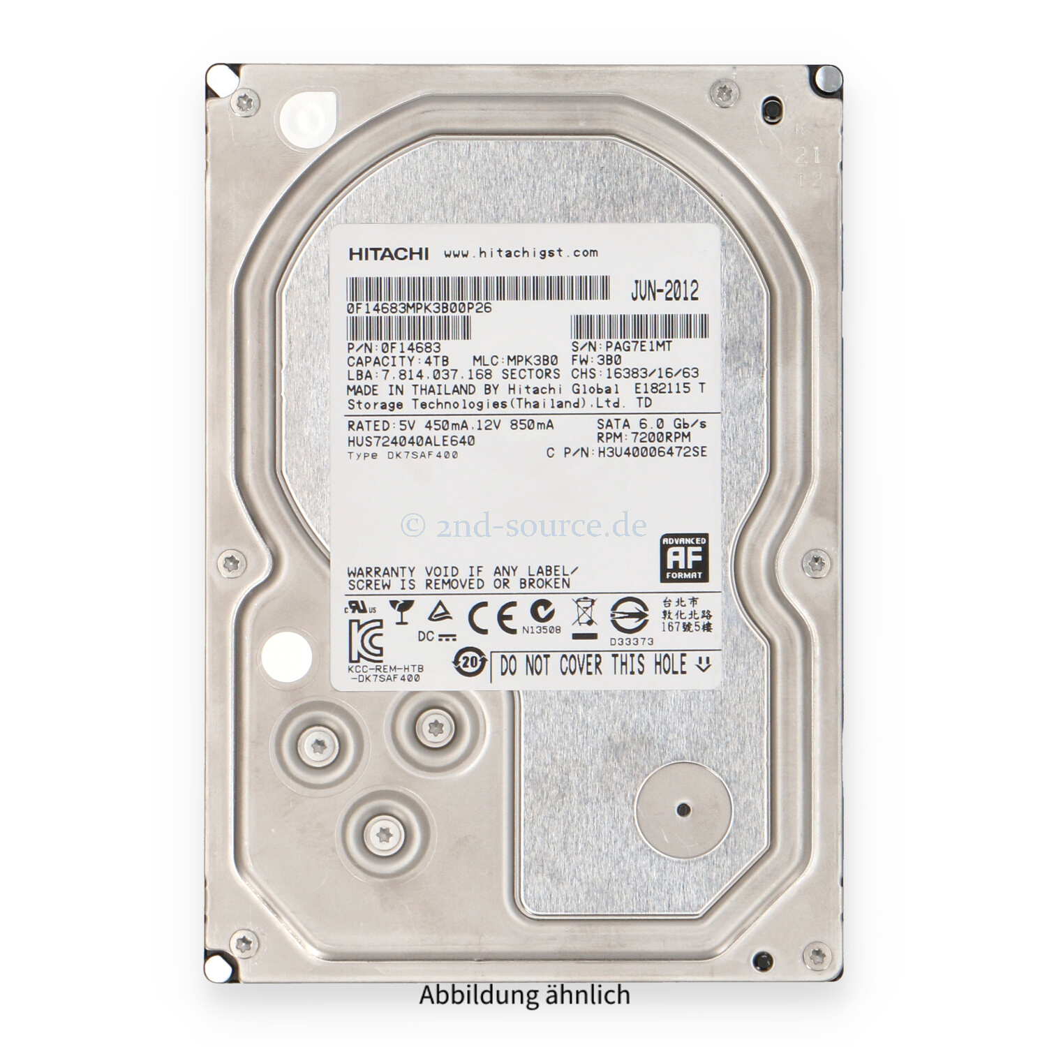 Hitachi Ultrastar 4TB 7.2k SATA 6G LFF HDD HUS724040ALE640 0F14683