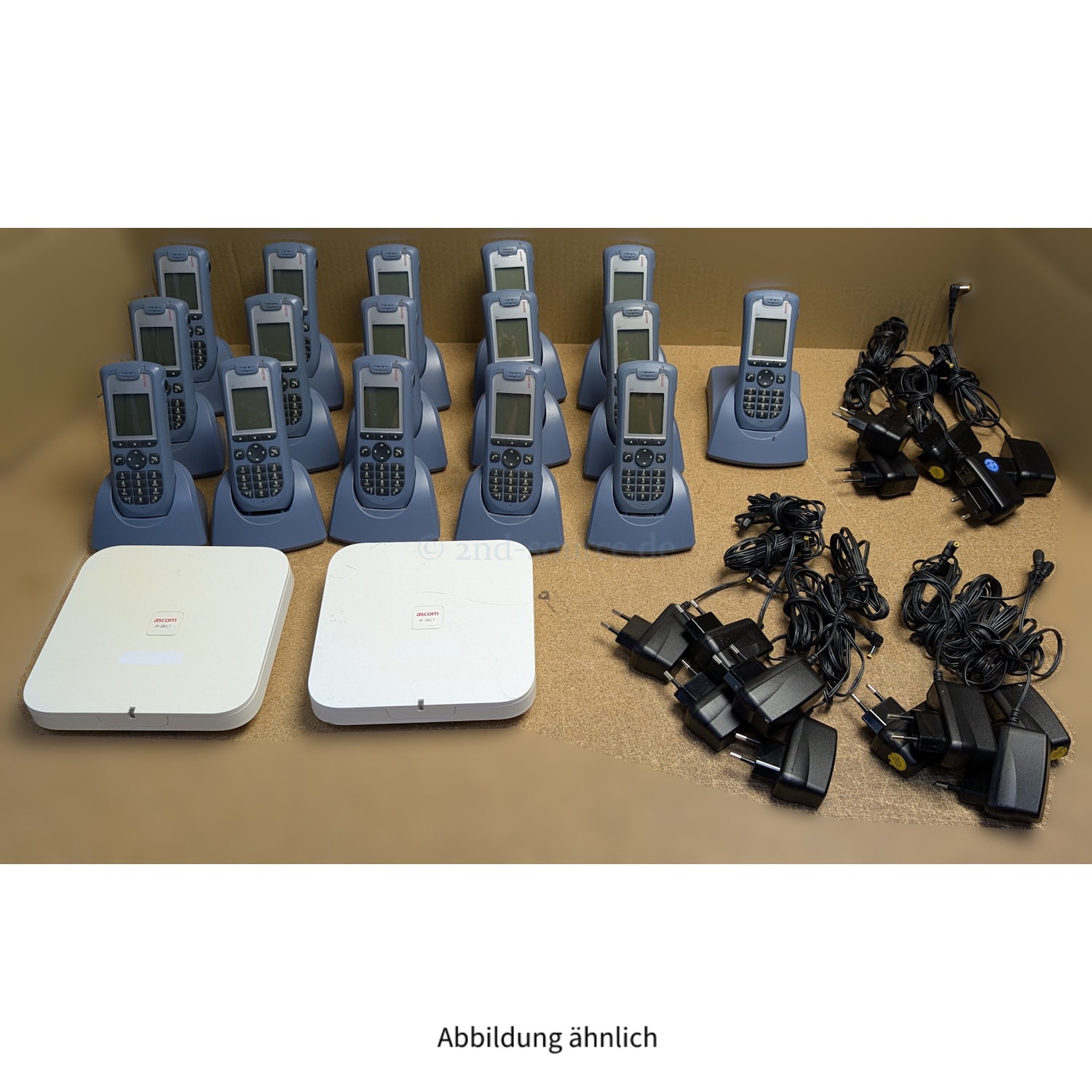 Ascom Bundle mit 2x Base Station IP-DECT IPBS2-A3/1B1, 16x D41 Mobilteil, 16x Ladegerät und 14x Netzteil PSAI05E-050