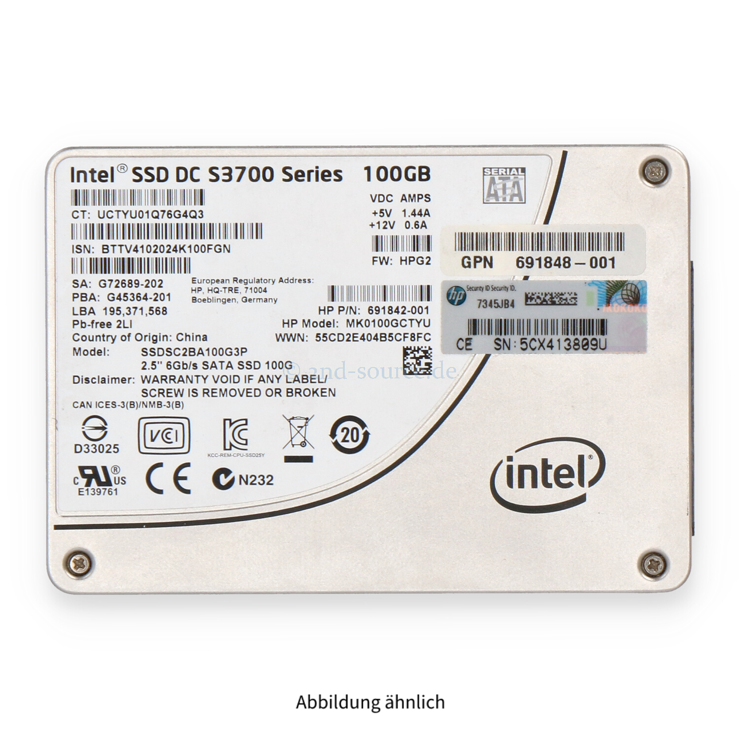HPE 100GB SATA 6G SFF Mainstream Endurance SSD 692164-001