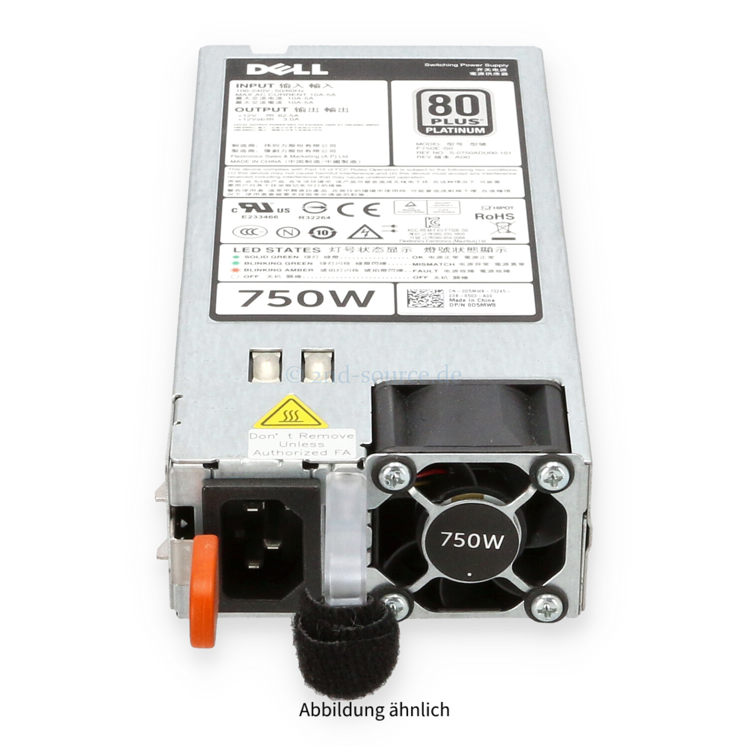 Dell 750W 80 Plus Platinum HotPlug Power Supply R620 R720 D5MW8 0D5MW8 Dell 750W 80 Plus Platinum HotPlug Power Supply R620 R720 D5MW8 0D5MW8