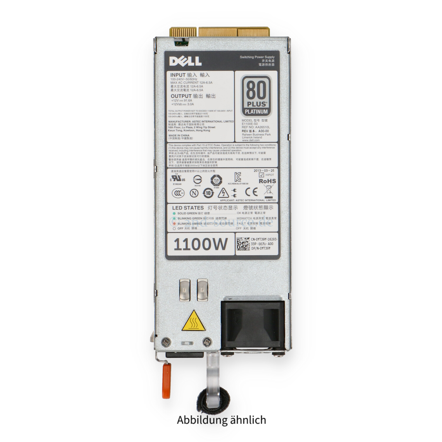 Dell 1100W 80 Plus Platinum HotPlug Power Supply R520 R620 R720 R820 R920 YT39Y 0YT39Y