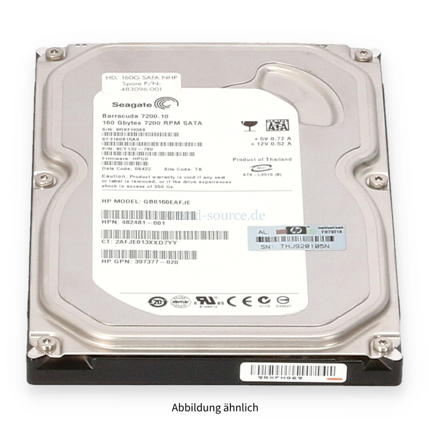 HPE 160GB 7.2k SATA 3G LFF HDD 458947-B21 483096-001