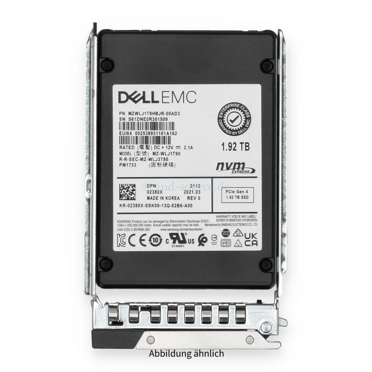 Dell 1.92TB NVMe PCIe x4 U.2 SFF HotPlug SSD 2380X 02380X