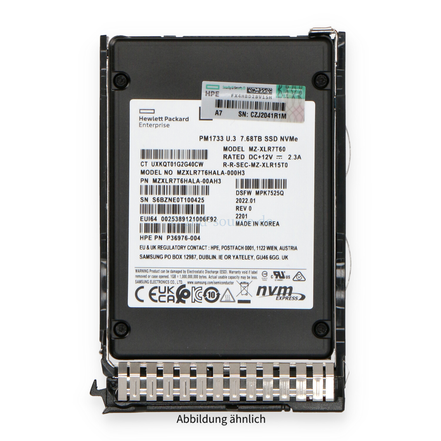 HPE 7.68TB NVMe x4 U.3 SFF Read Intensive High Performance SC HotPlug SSD P26104-B21 P26960-001